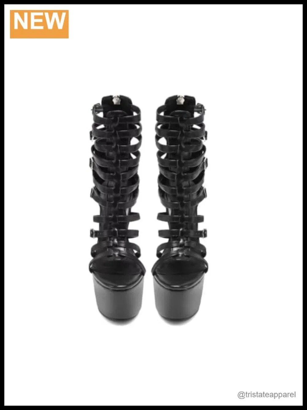 Faux Leather Strappy Platform Heeled Sandals, Large Size
